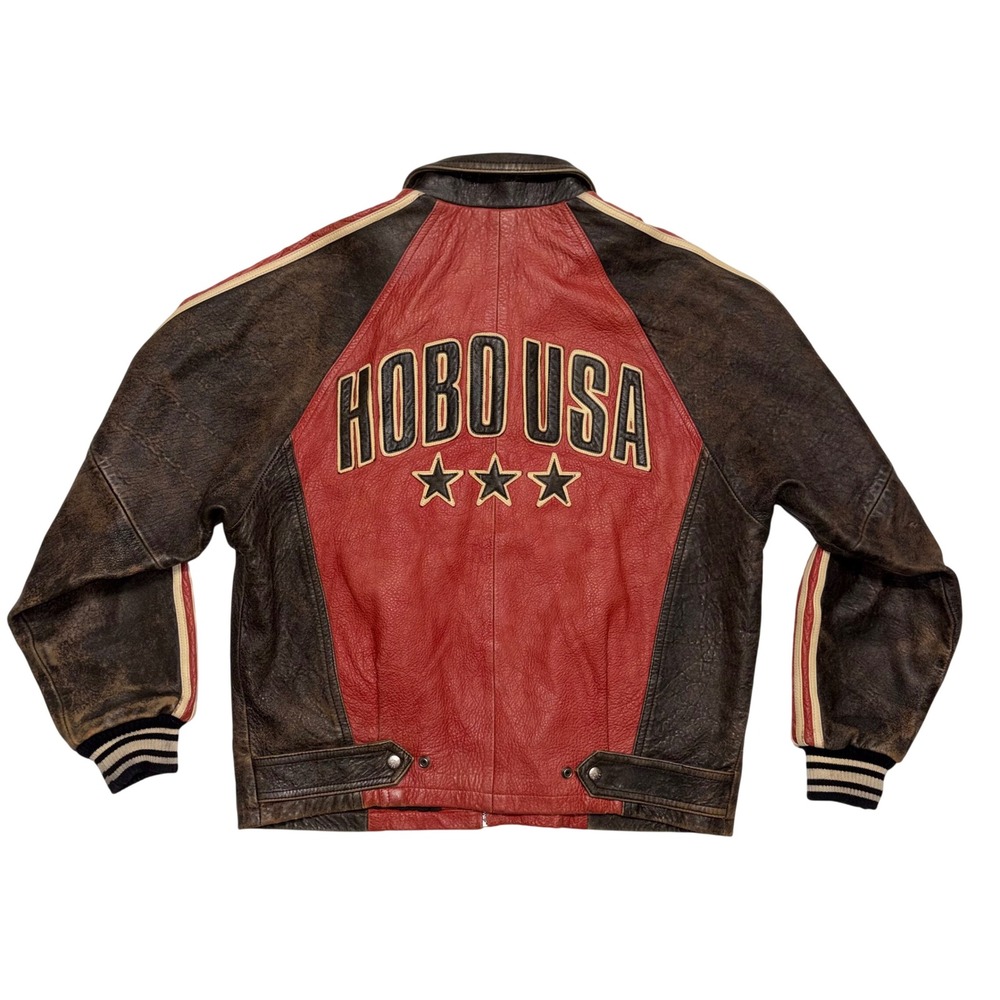 Vintage Hobo USA Leather Bomber Jacket Distressed Red Brown Mens Large